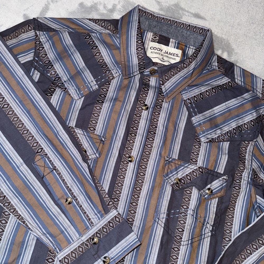 Cody James Western Shirt Large Striped Aztec Geo Pattern Pearl Snap Sawtooth NWT